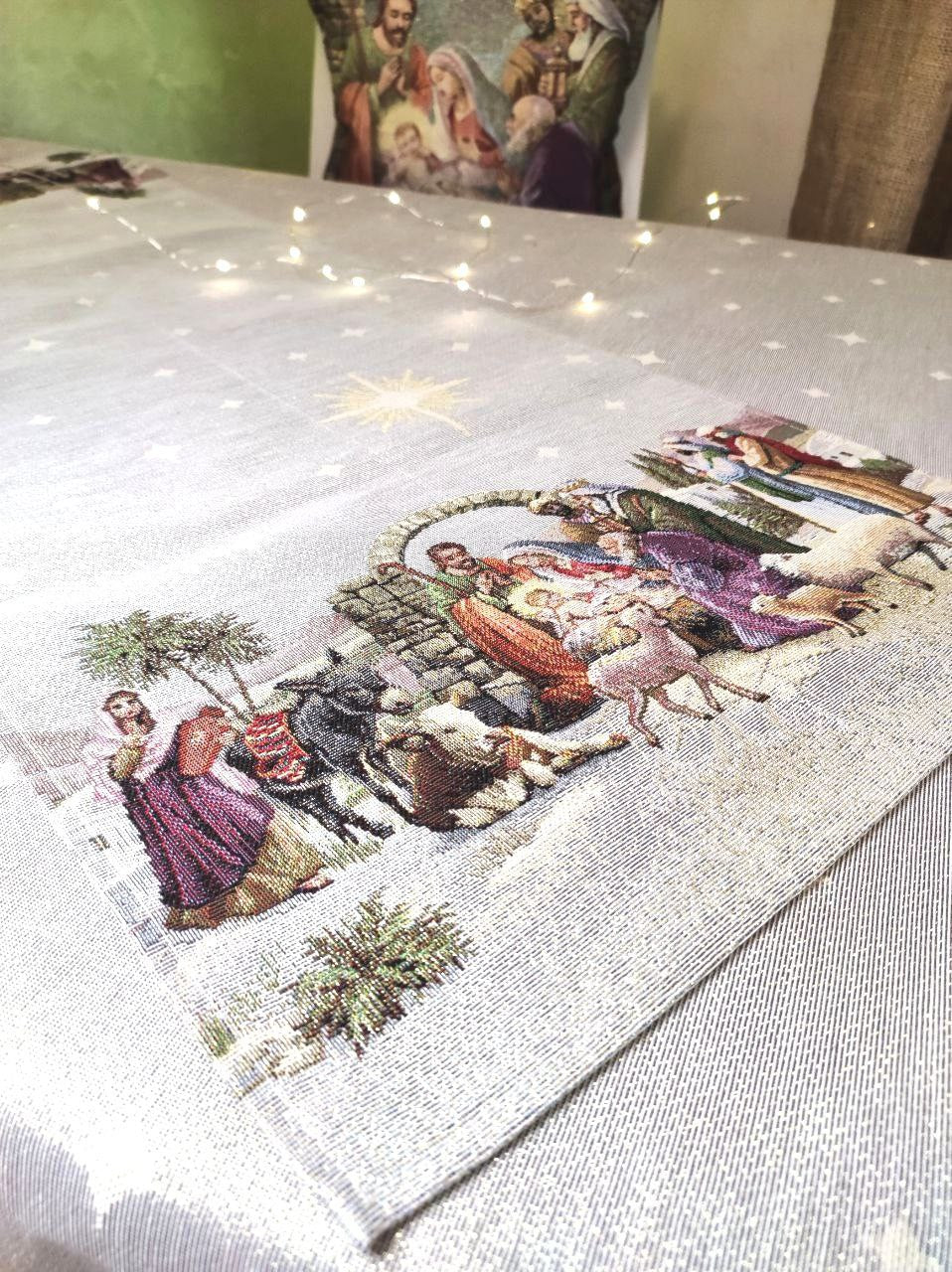 Christmas Tapestry Table runner «Nativity» with golden thread Limaso Textile