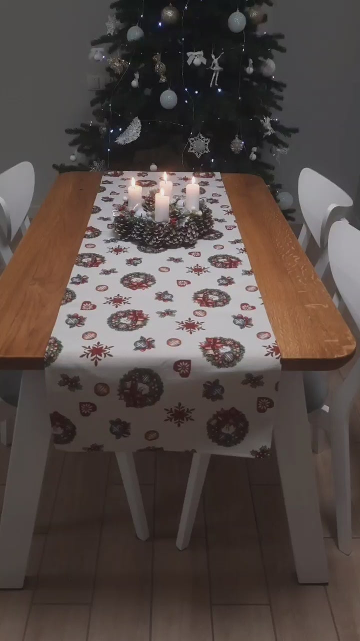 Christmas Tapestry Table Runner "Christmas Тoy starfall"