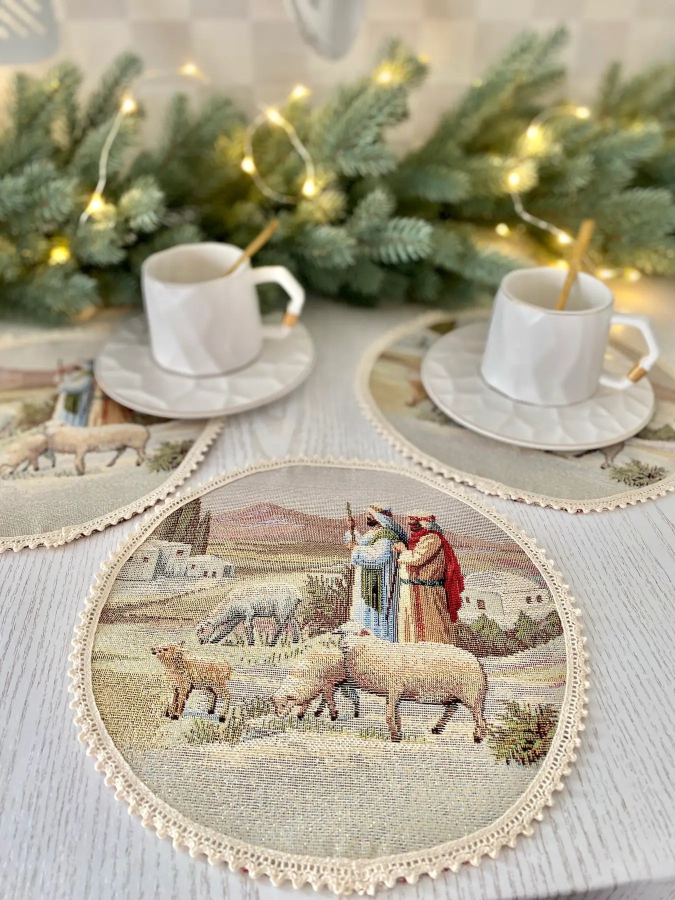 Christmas placemats «Nativity scene» with golden thread Limaso Textile
