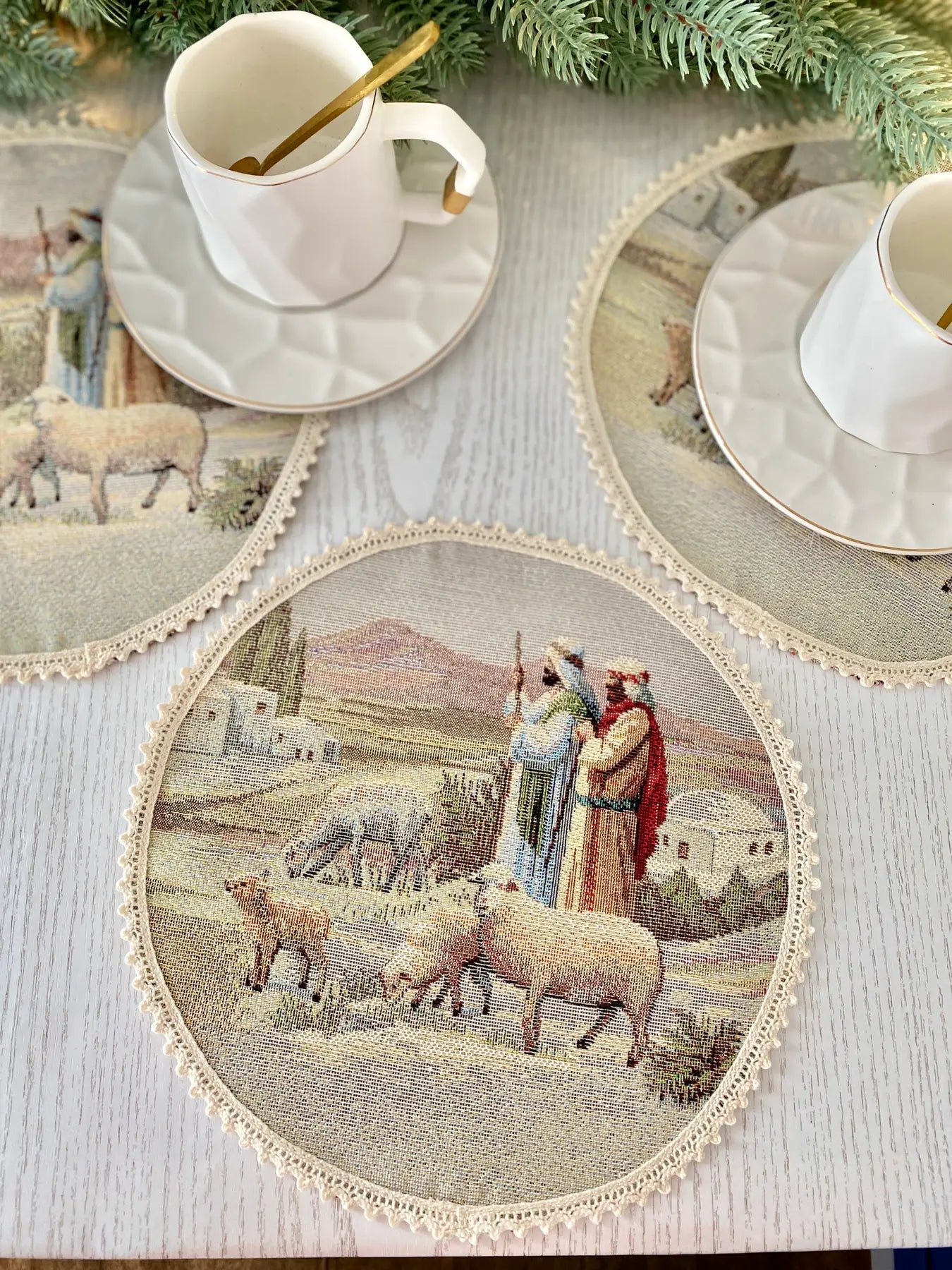 Christmas placemats «Nativity scene» with golden thread Limaso Textile