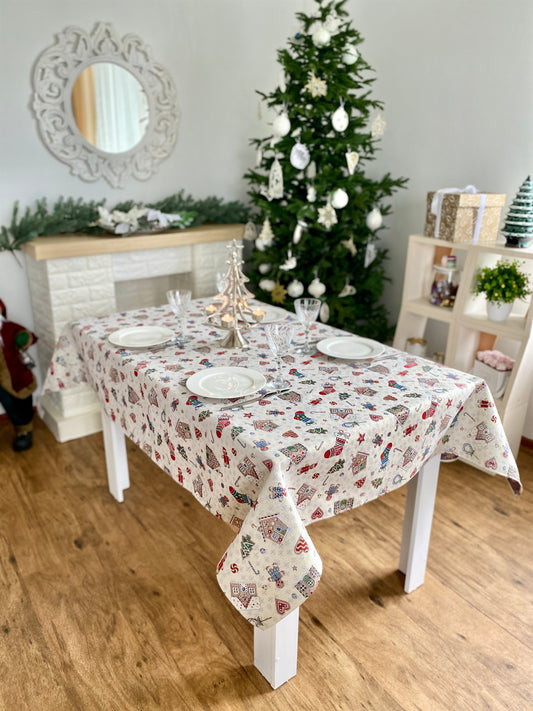 Buy Christmas tapestry Tablecloth "Winter's fun" with silver thread UK Textil4Family