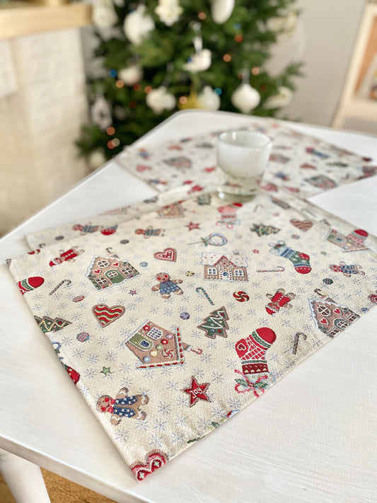 Buy Christmas Tapestry Placemat "Winter's fun" with silver thread UK Textil4Family