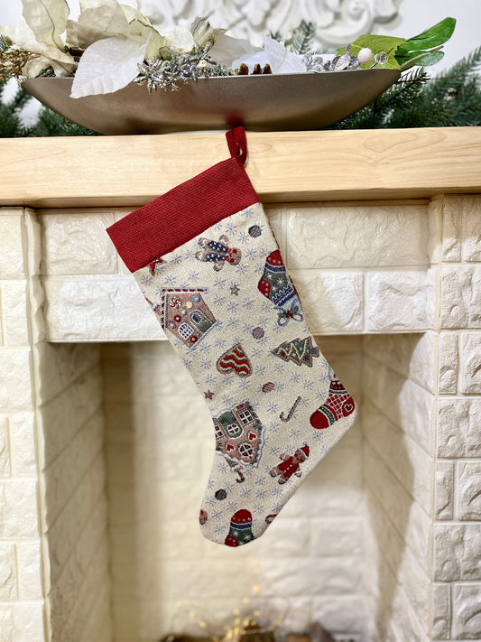 Buy Christmas Stocking "Winter's fun" with silver thread UK Textil4Family