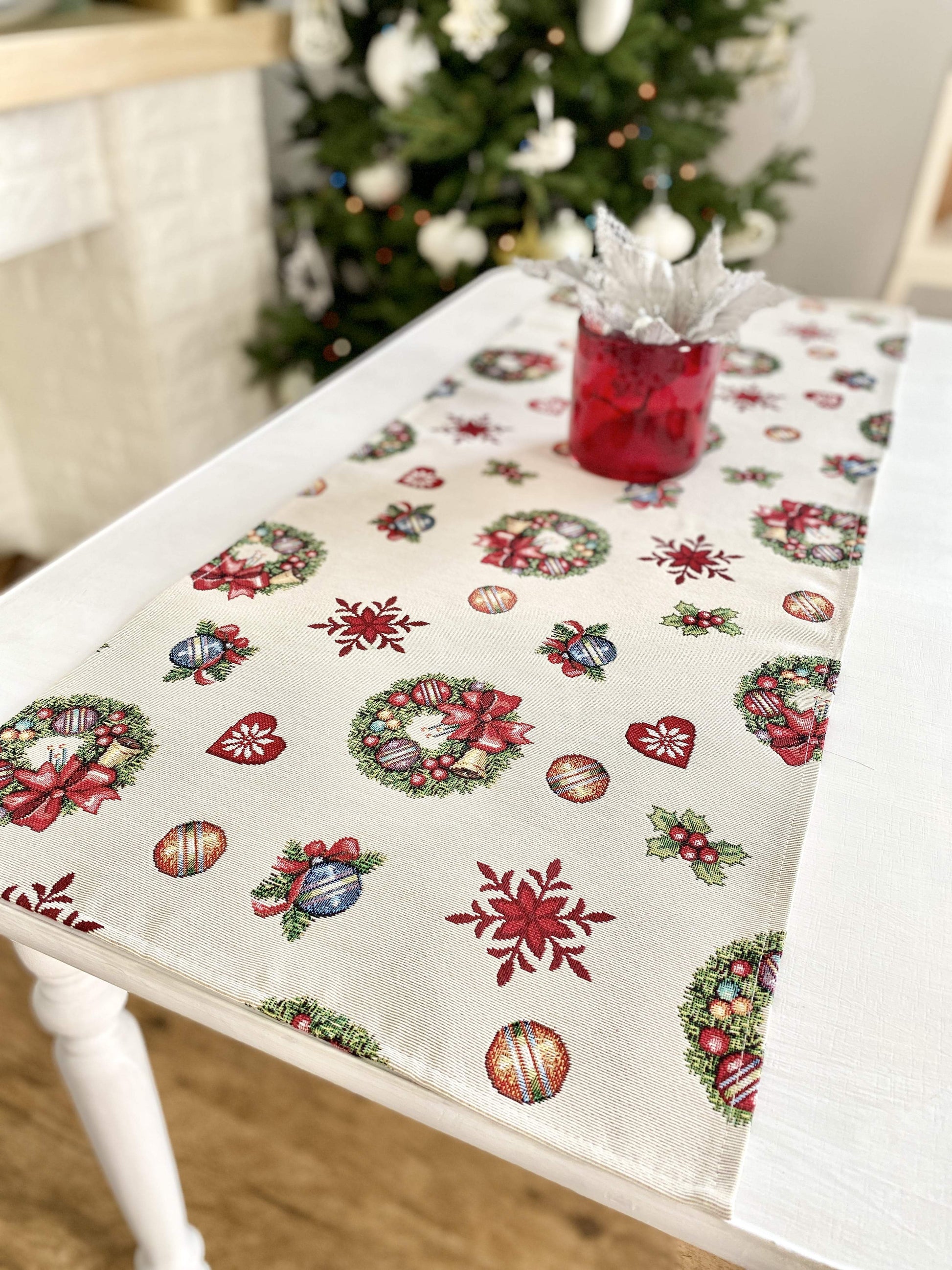 Christmas Tapestry Table Runner "Christmas Тoy starfall"