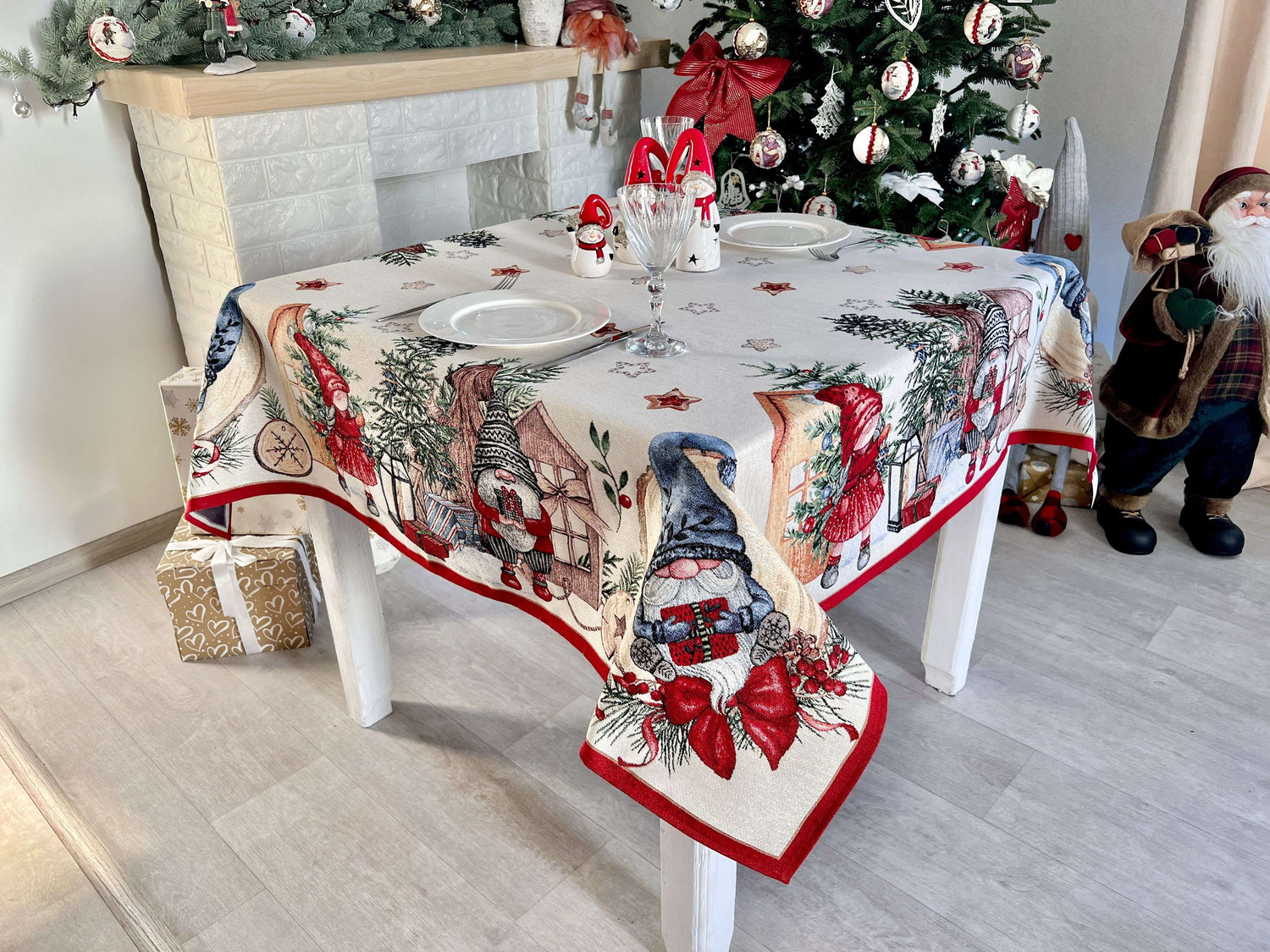 Christmas tapestry tablecloth «Federica» with silver thread Limaso Textile