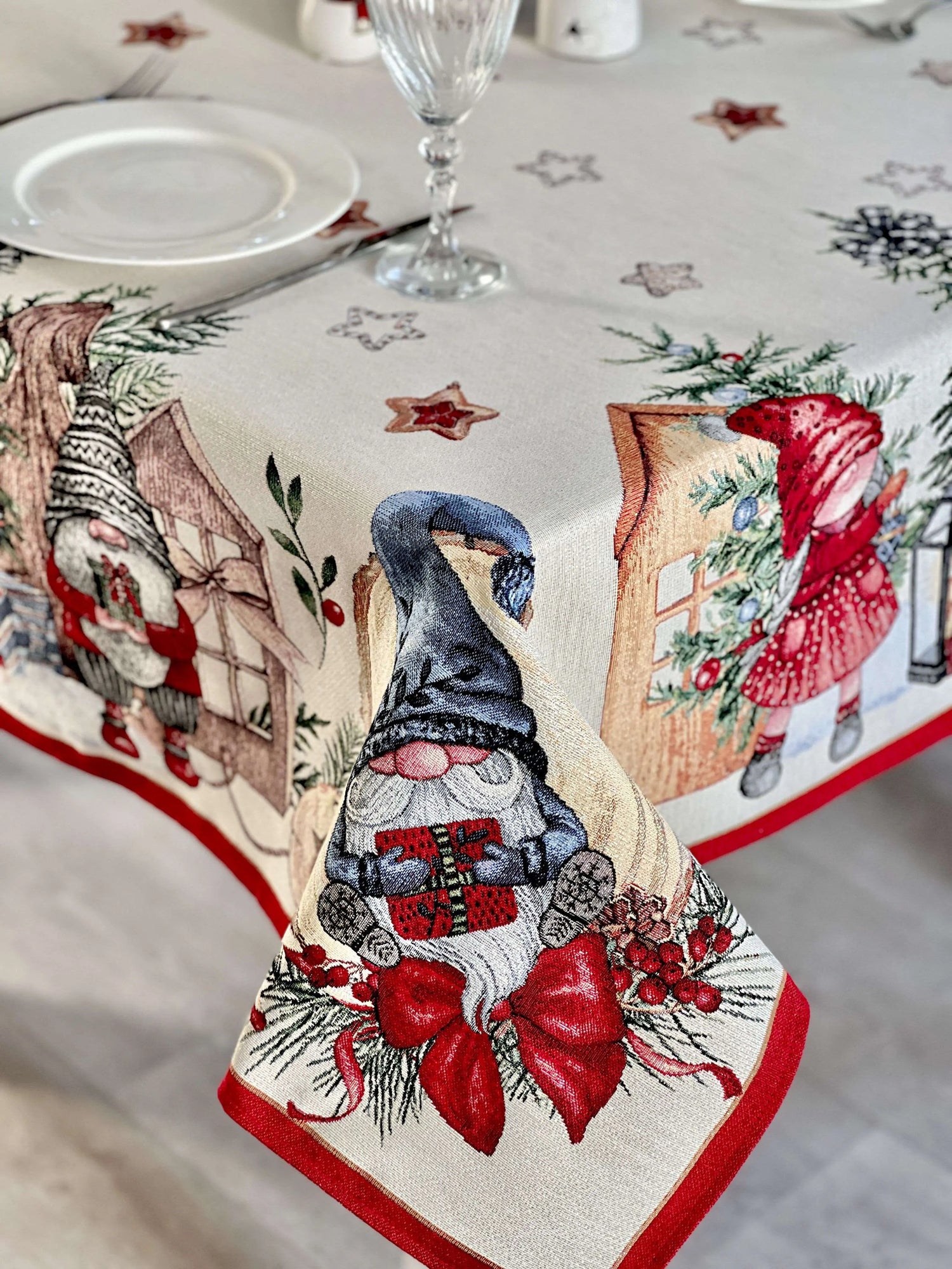 Christmas tapestry tablecloth «Federica» with silver thread Limaso Textile