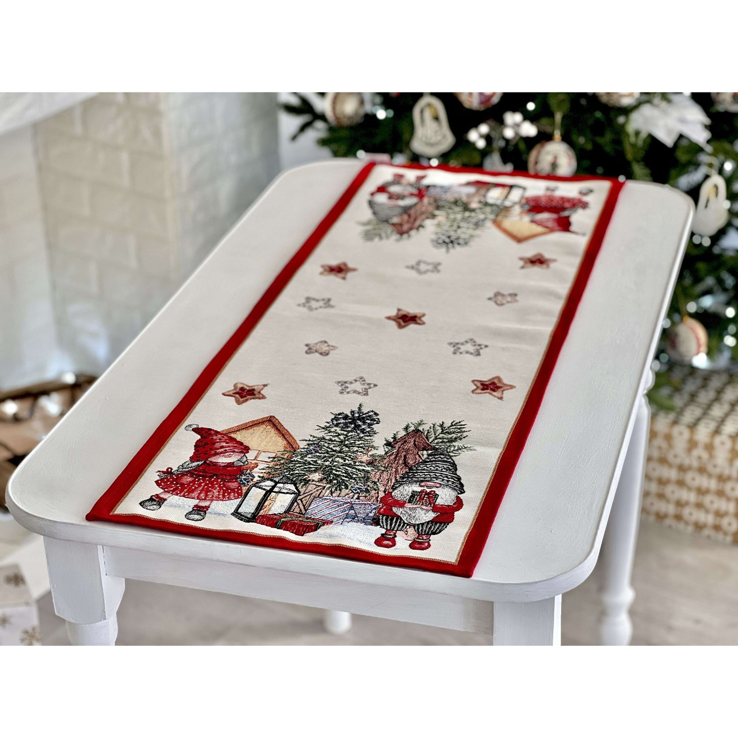 Christmas Tapestry Table runner «Federica» with silver thread