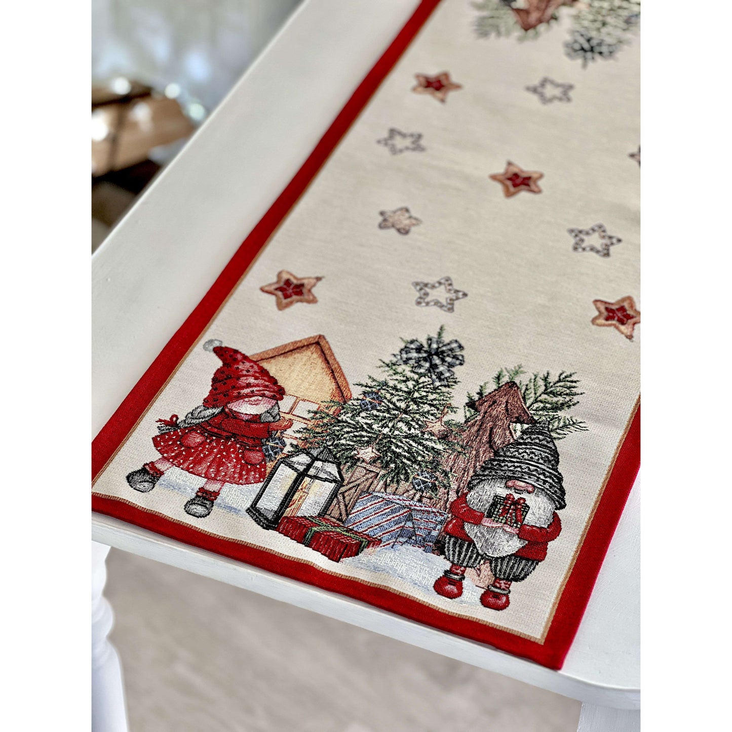 Christmas Tapestry Table runner «Federica» with silver thread