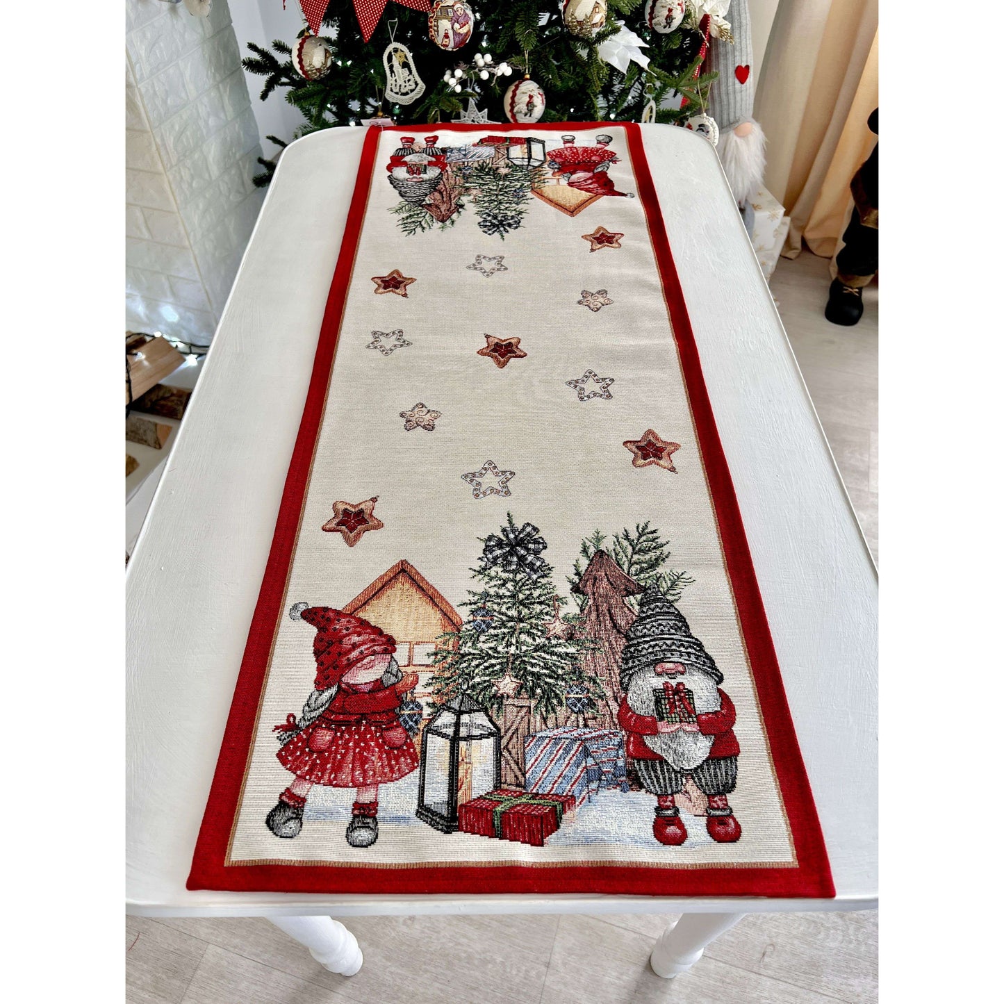 Christmas Tapestry Table runner «Federica» with silver thread