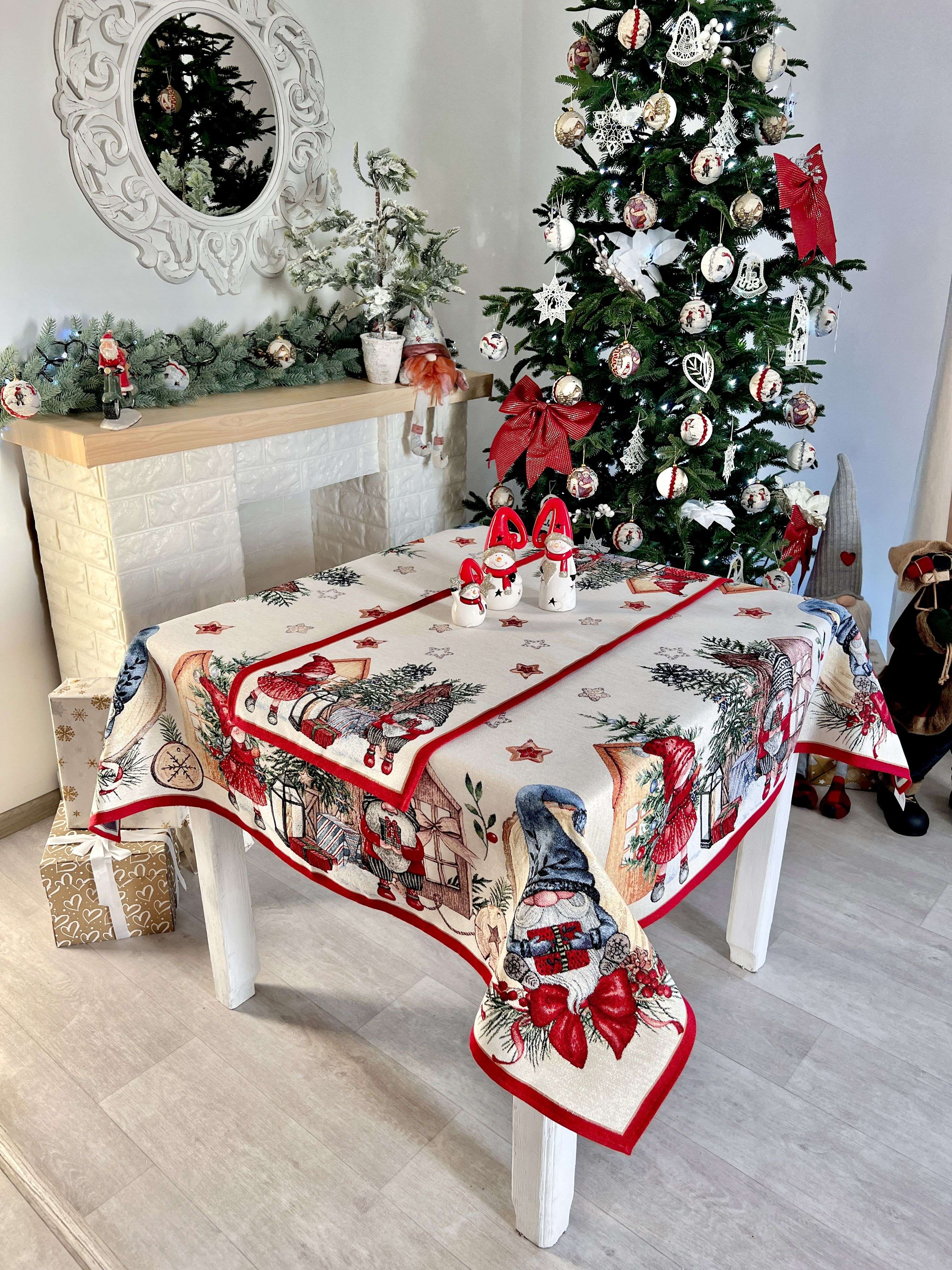 Christmas tapestry tablecloth «Federica» with silver thread Limaso Textile