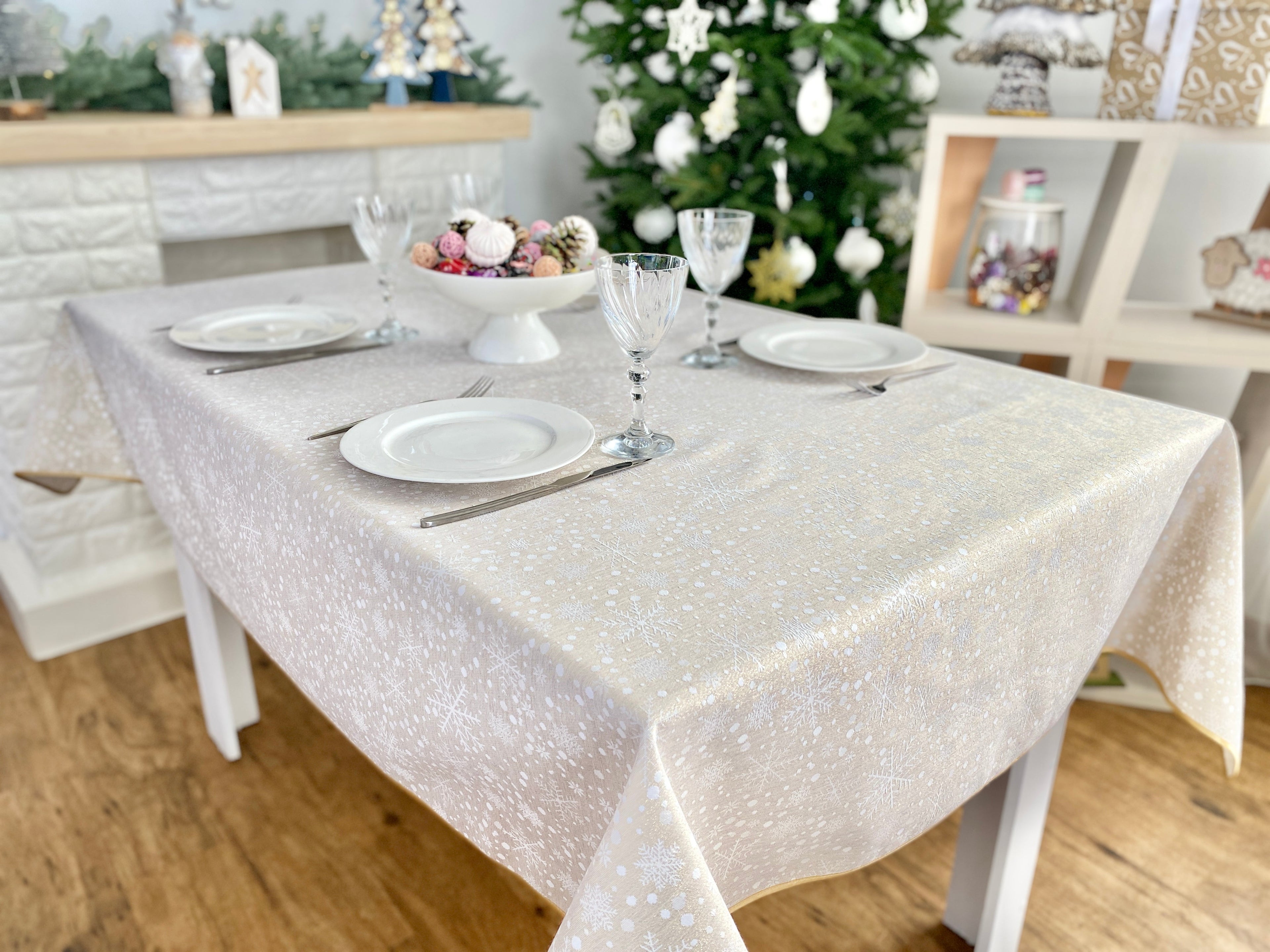 Buy Christmas Tablecloth Double-sided with Teflon coating "WINTER" (golden lurex) UK Textil4Family
