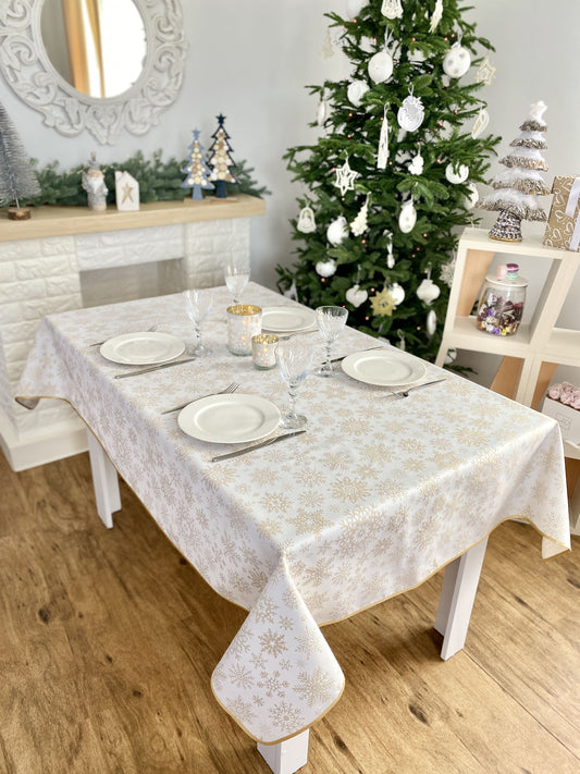 Buy Christmas Tablecloth Double-sided with Teflon coating "Snowfall" (golden lurex) UK Textil4Family