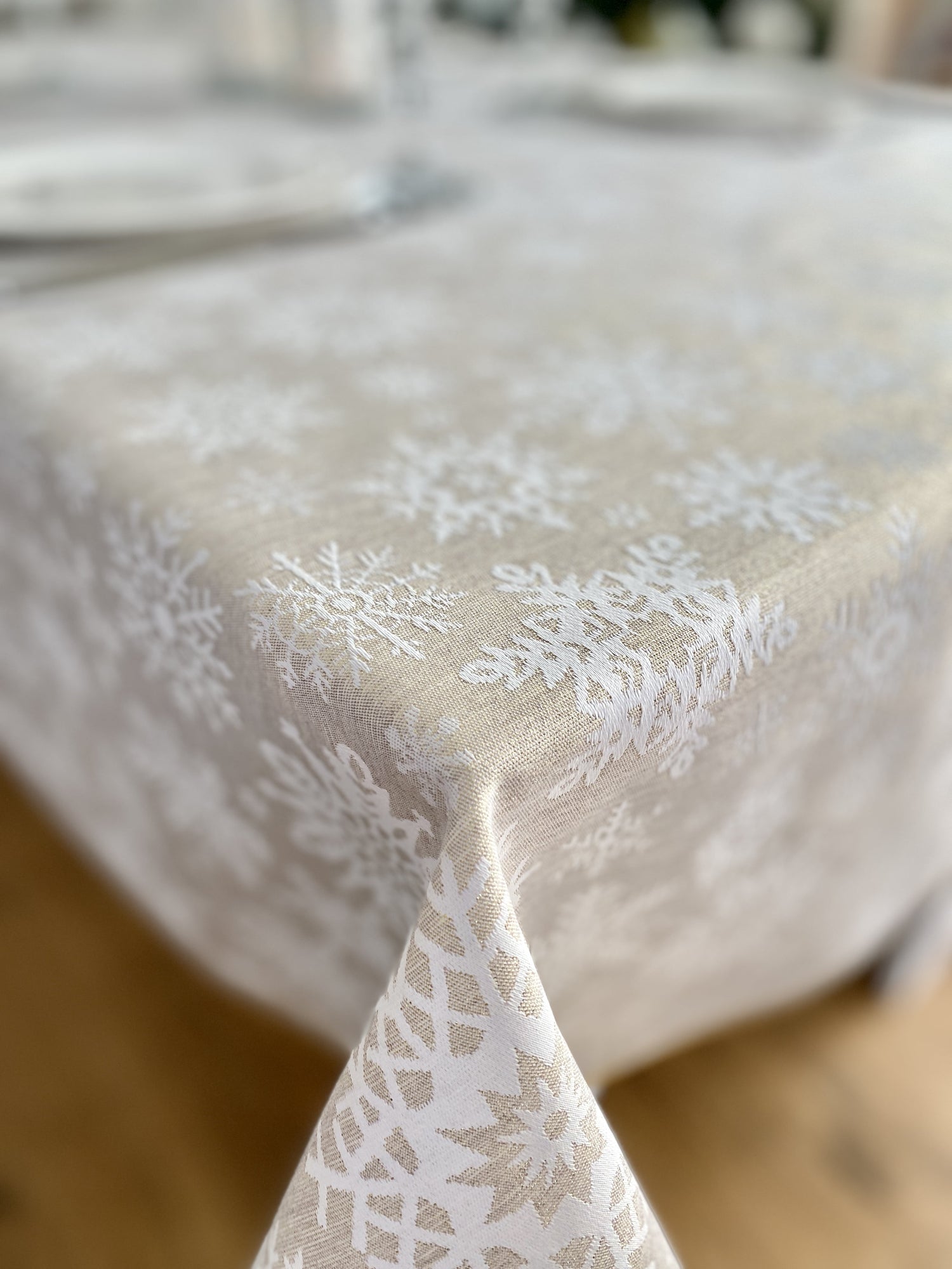 Buy Christmas Tablecloth Double-sided with Teflon coating "Snowfall" (golden lurex) UK Textil4Family