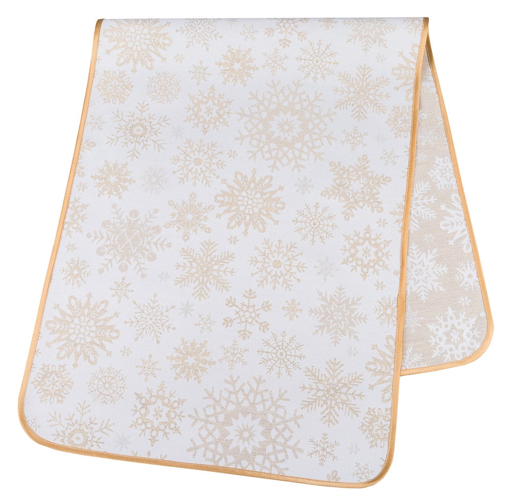 Buy Christmas Table Runner Double-sided with Teflon coating "Snowfall" (golden lurex) UK Textil4Family