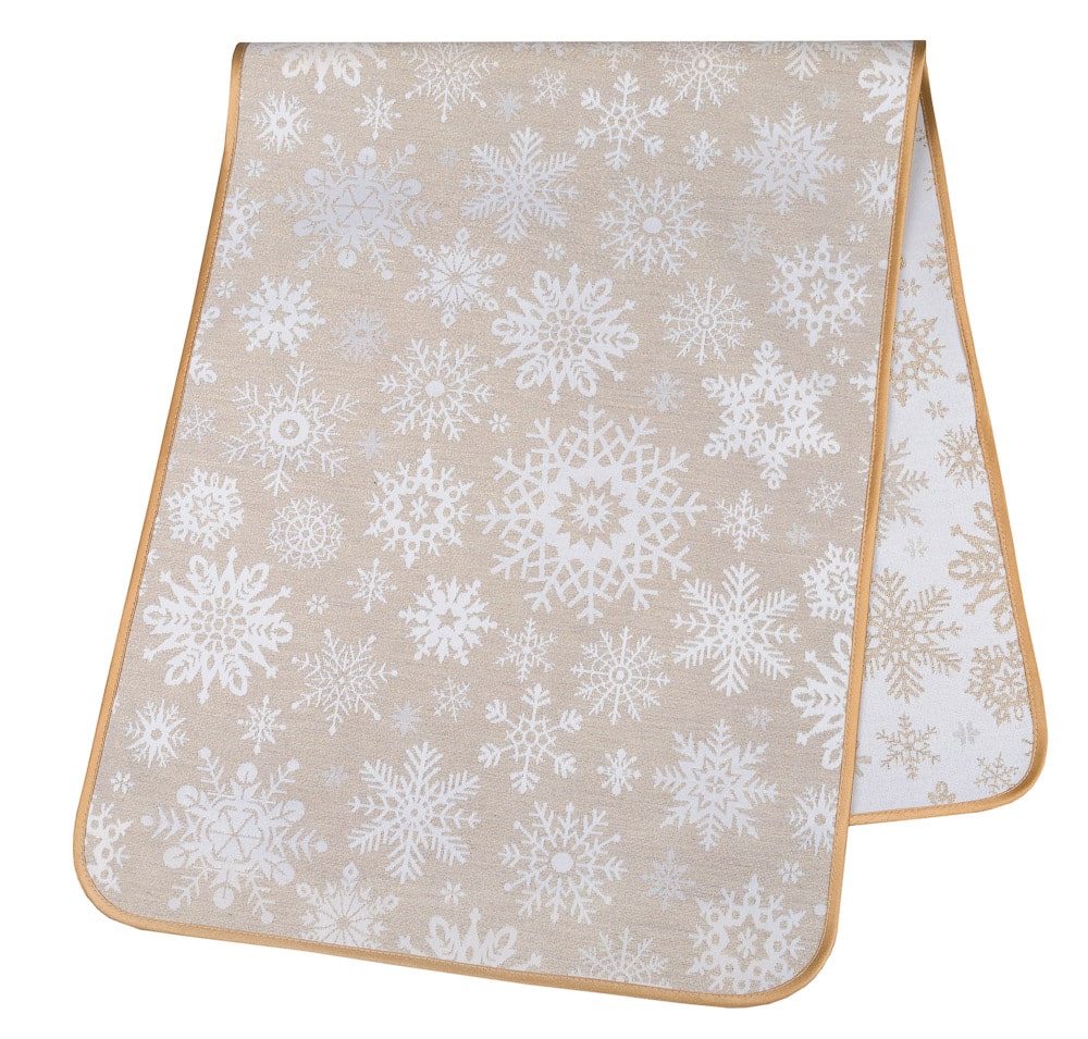 Buy Christmas Table Runner Double-sided with Teflon coating "Snowfall" (golden lurex) UK Textil4Family