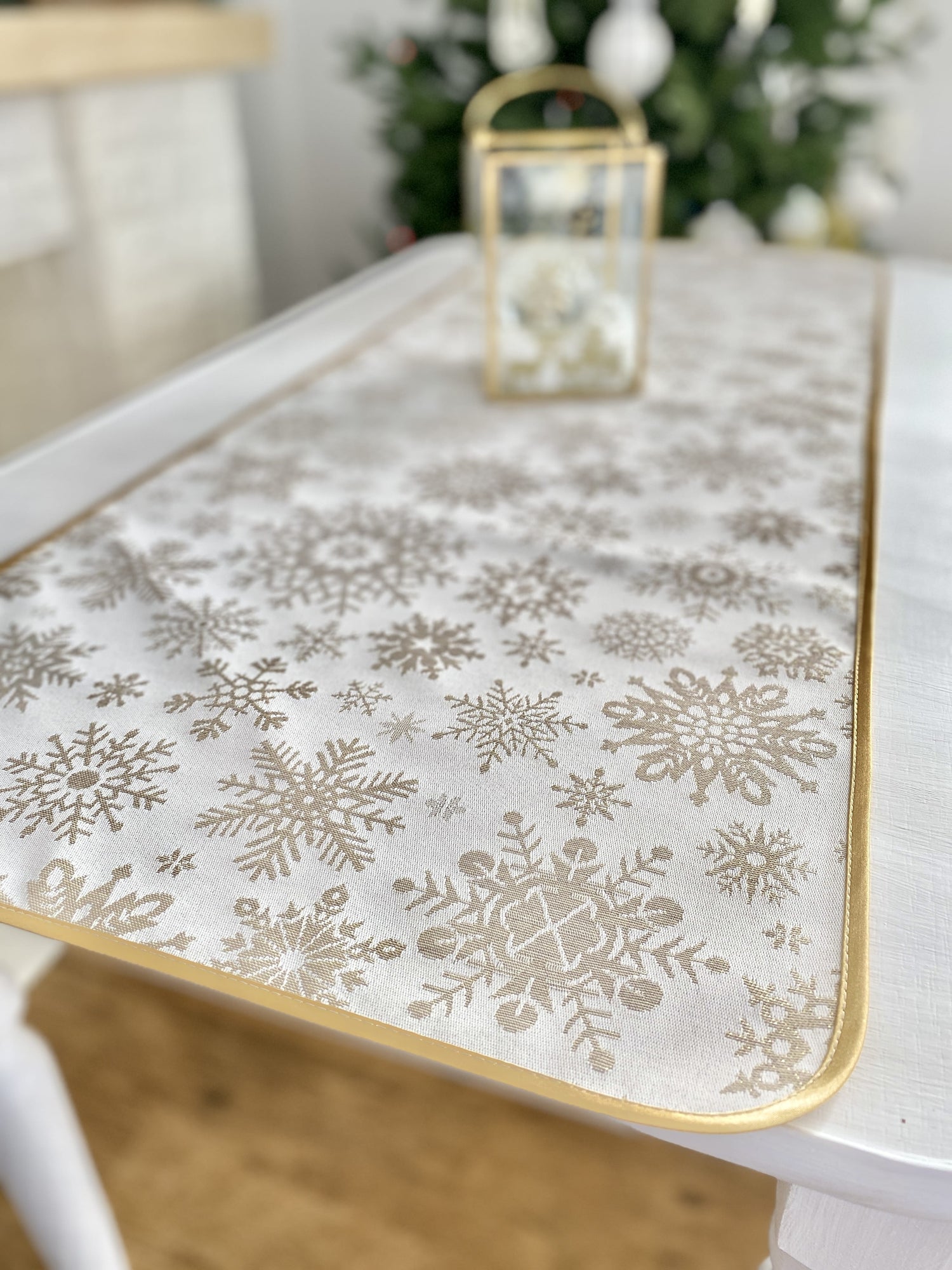 Buy Christmas Table Runner Double-sided with Teflon coating "Snowfall" (golden lurex) UK Textil4Family