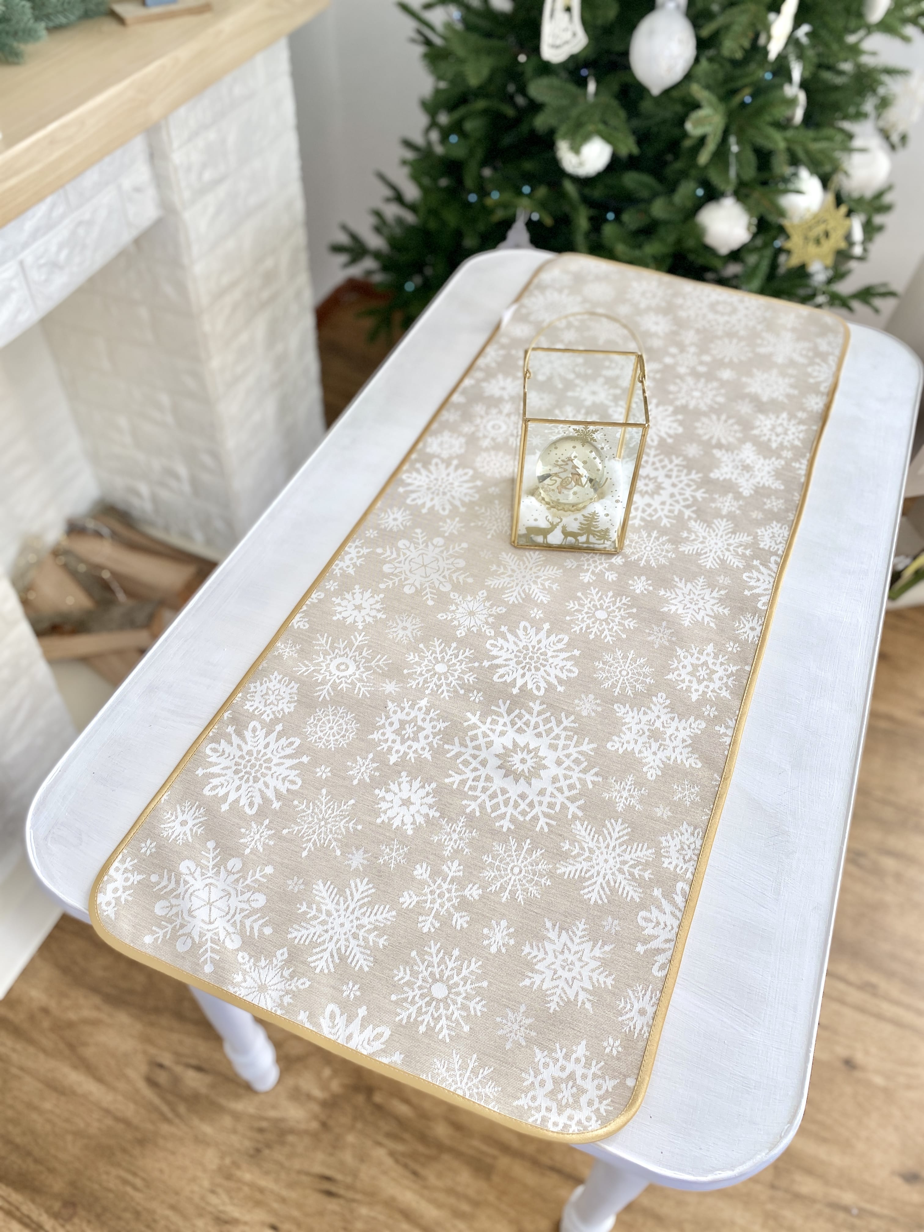 Buy Christmas Table Runner Double-sided with Teflon coating "Snowfall" (golden lurex) UK Textil4Family