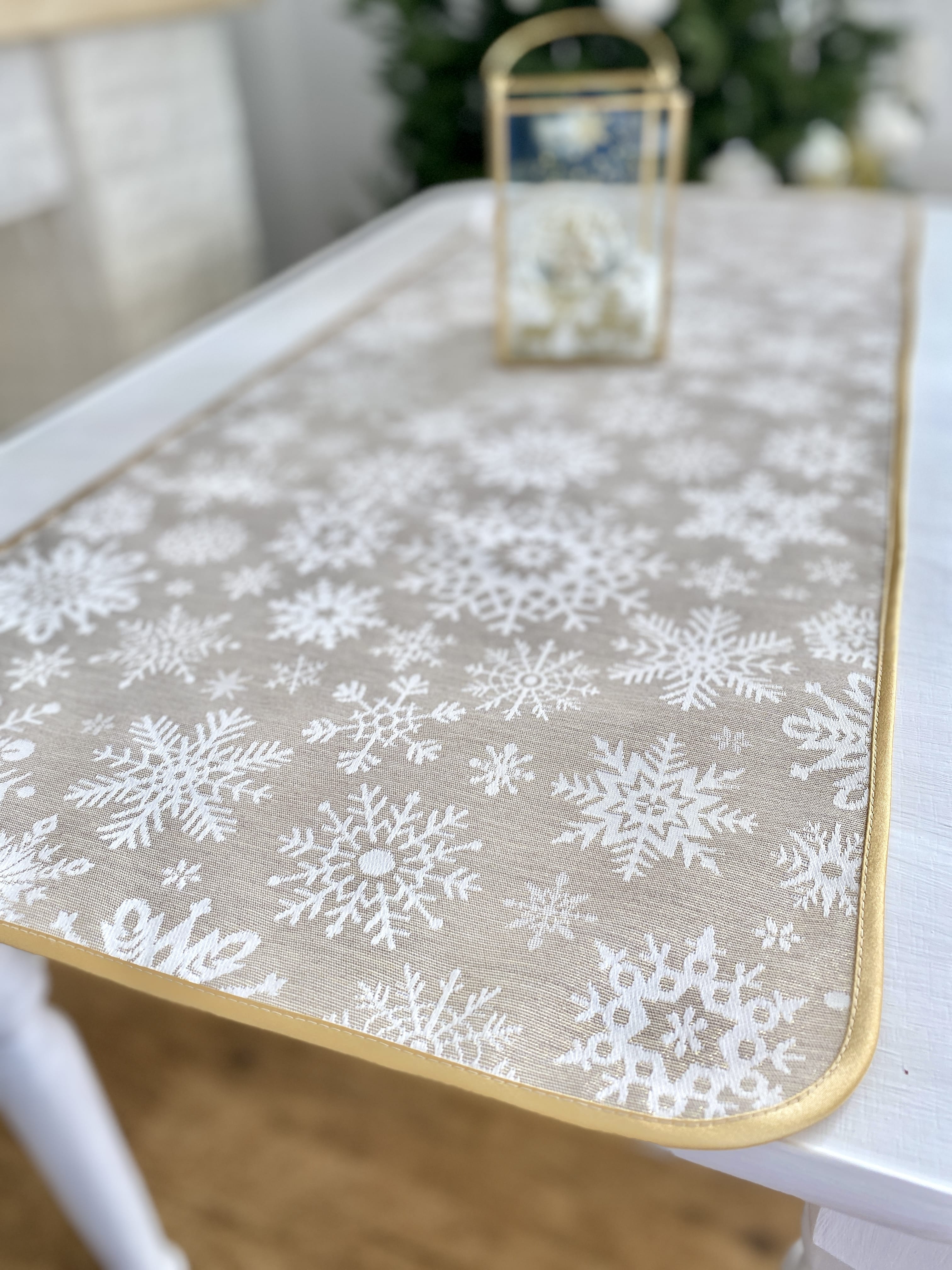 Buy Christmas Table Runner Double-sided with Teflon coating "Snowfall" (golden lurex) UK Textil4Family