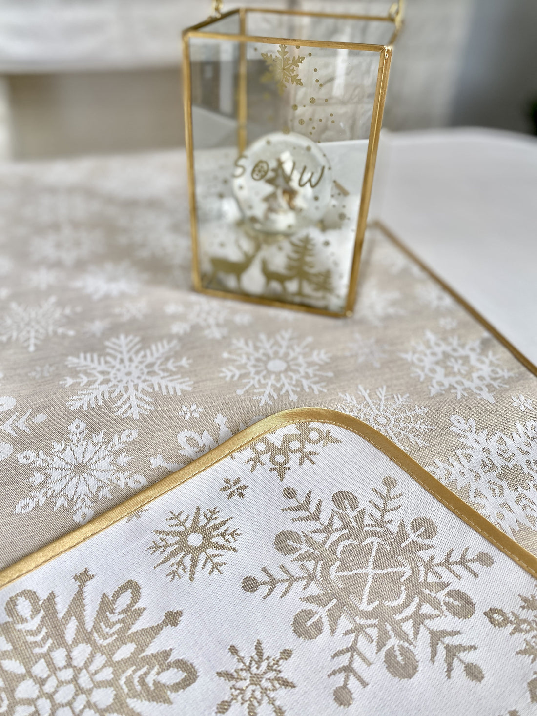 Buy Christmas Table Runner Double-sided with Teflon coating "Snowfall" (golden lurex) UK Textil4Family