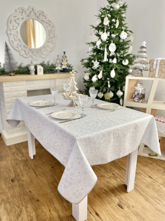 Buy Christmas Tablecloth Double-sided with Teflon coating "Snowflake" (silver lurex) UK Textil4Family