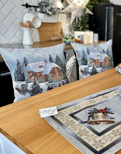 Buy Christmas Cushion Cover "Christmas in Highlands" with golden thread UK Textil4Family