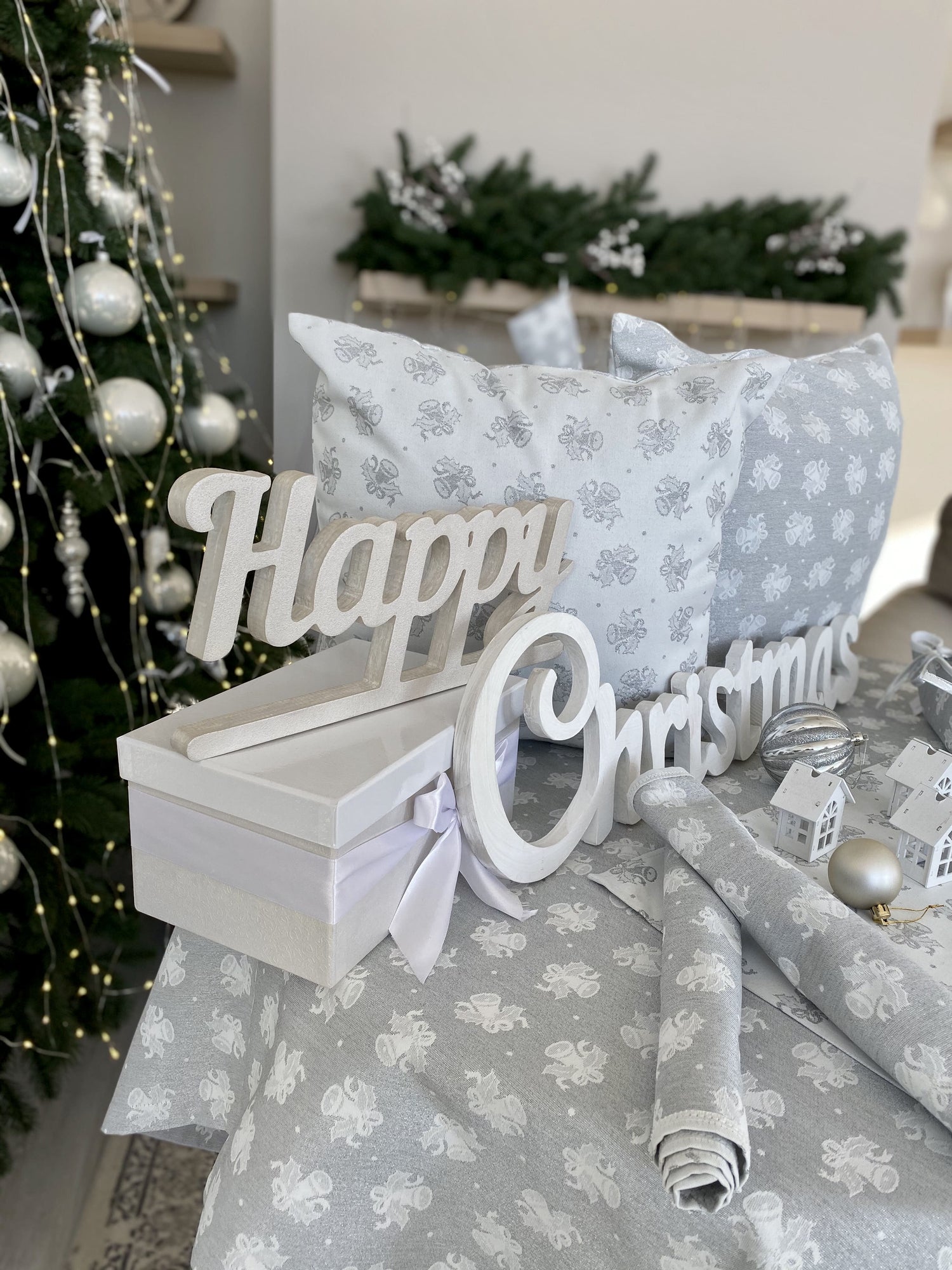 Buy Christmas Tablecloth Double-sided "Jingle Bells" (silver lurex) UK Textil4Family