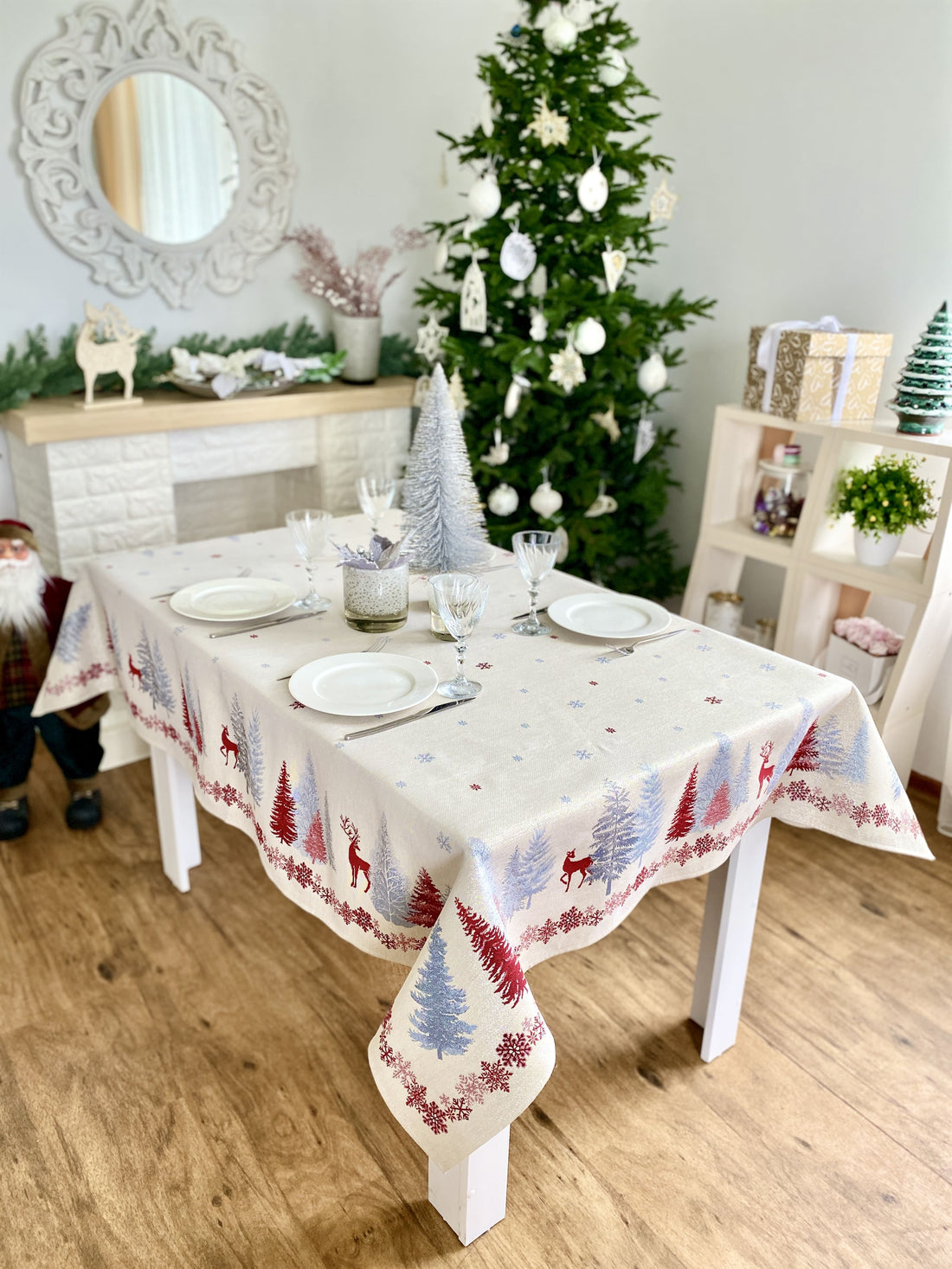 Christmas tapestry Tablecloth "Christmas symphony" with silver thread