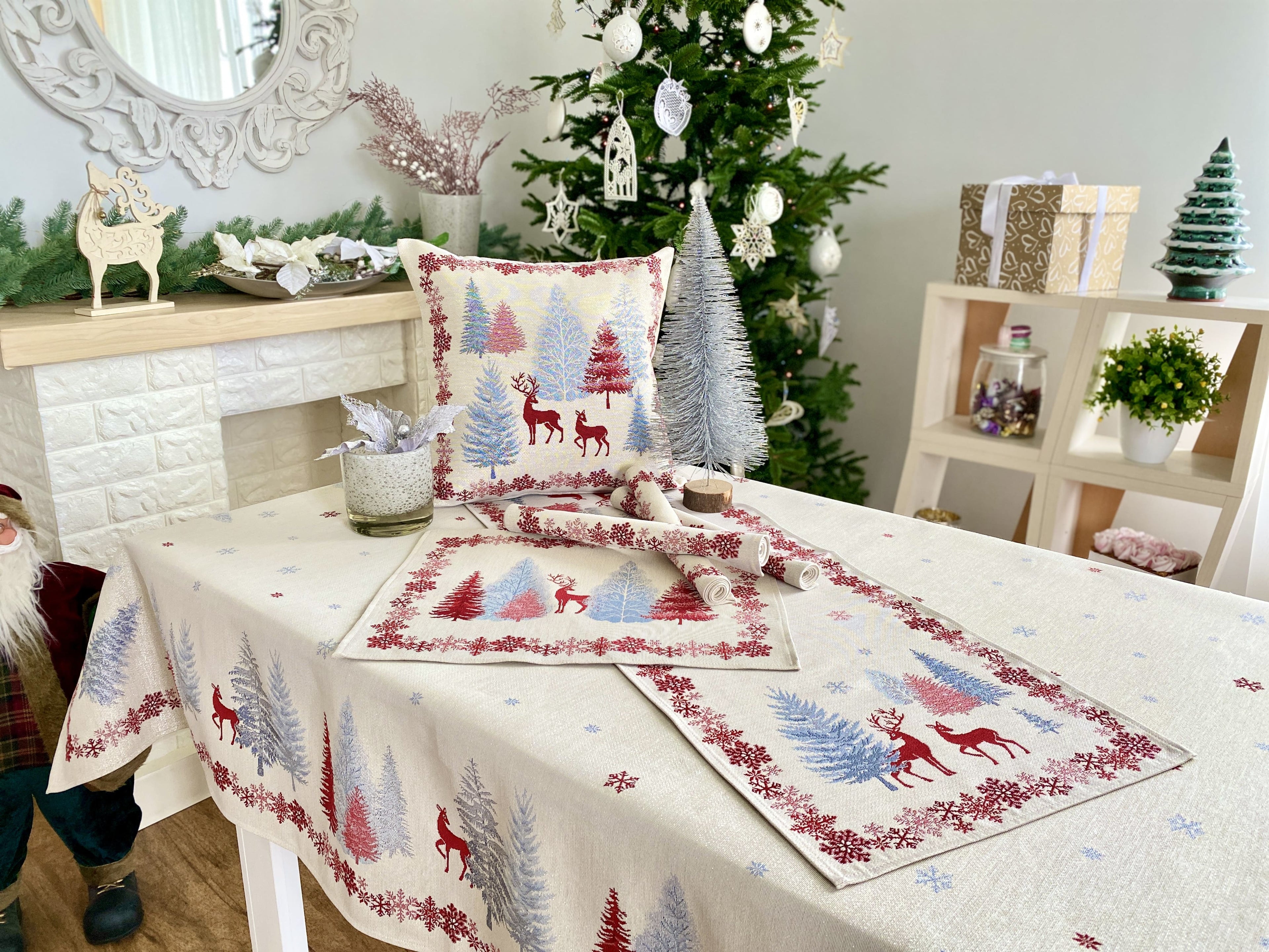 Buy Christmas tapestry Tablecloth "Christmas symphony" with silver thread UK Textil4Family