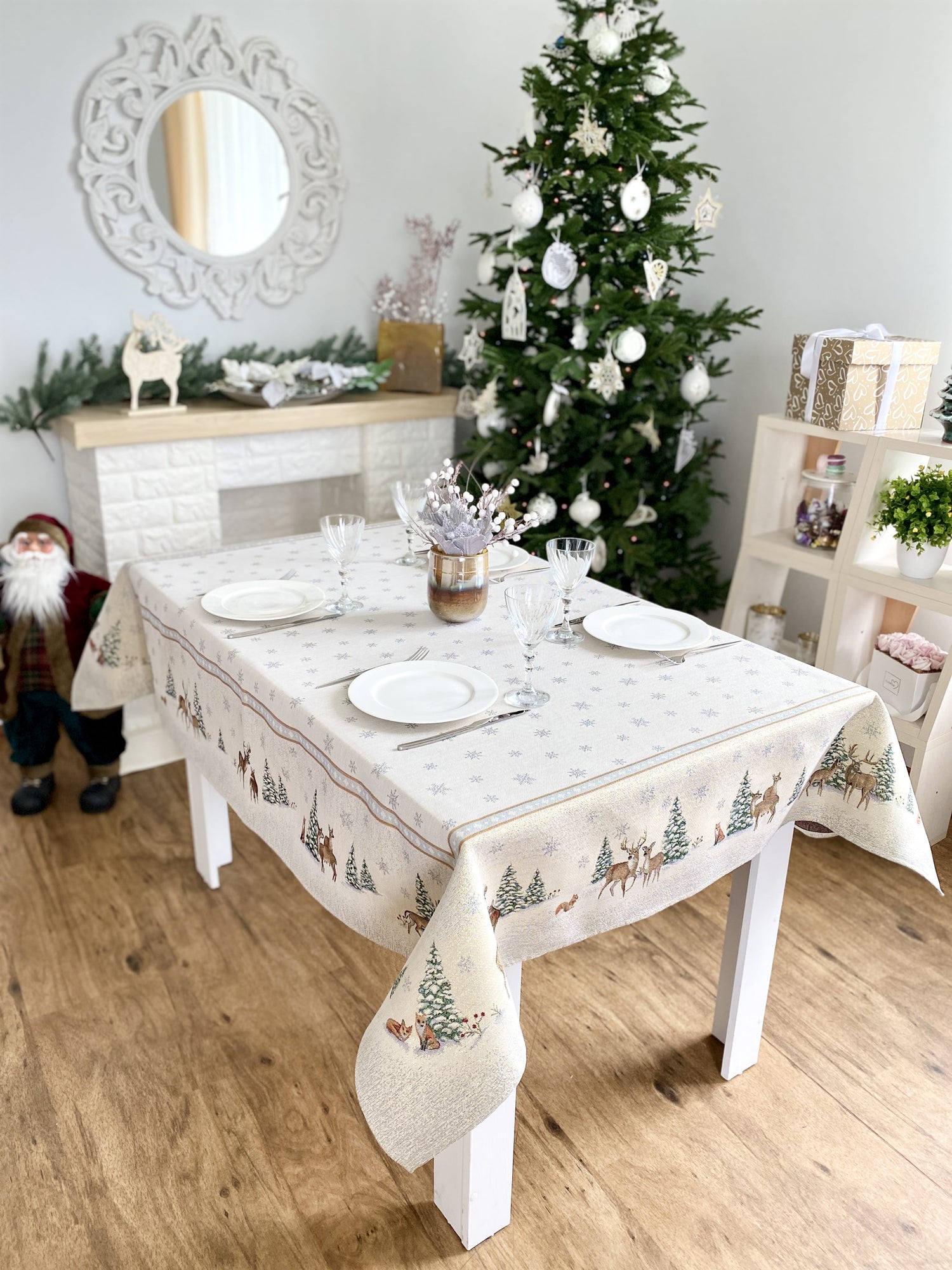 Christmas tapestry Tablecloth "Forest tale" with golden thread
