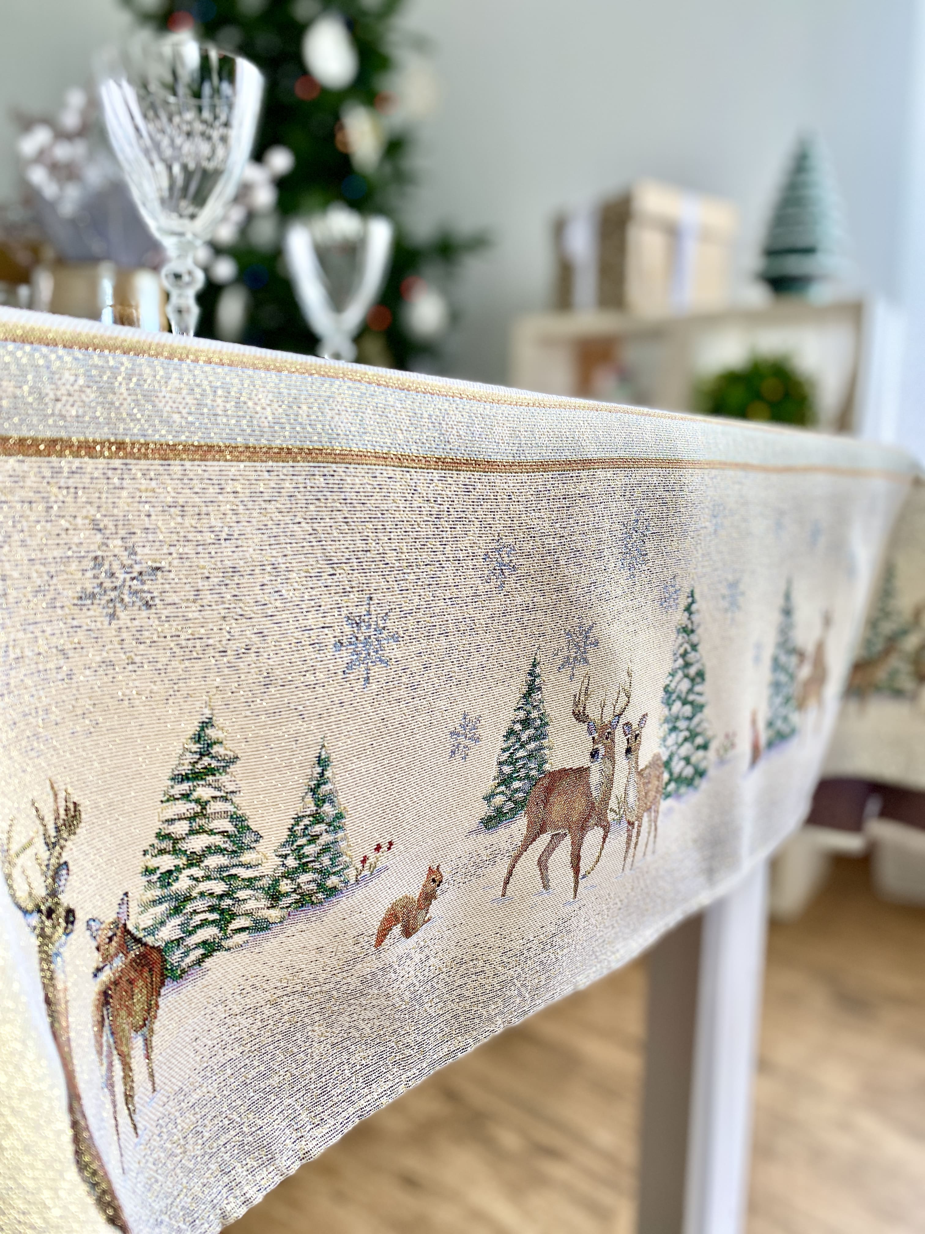 Buy Christmas tapestry Tablecloth "Forest tale" with golden thread UK Textil4Family