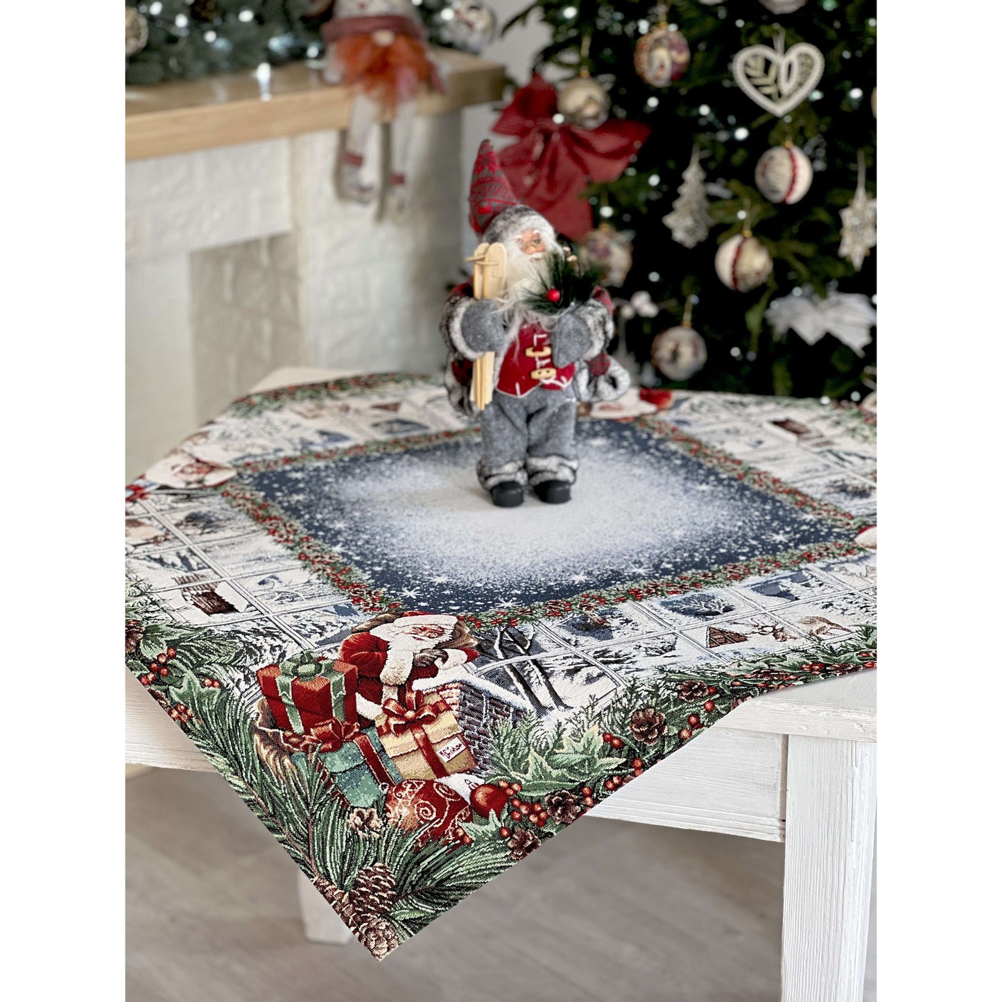 Christmas tapestry tablecloth «WINDOW» With microfibre