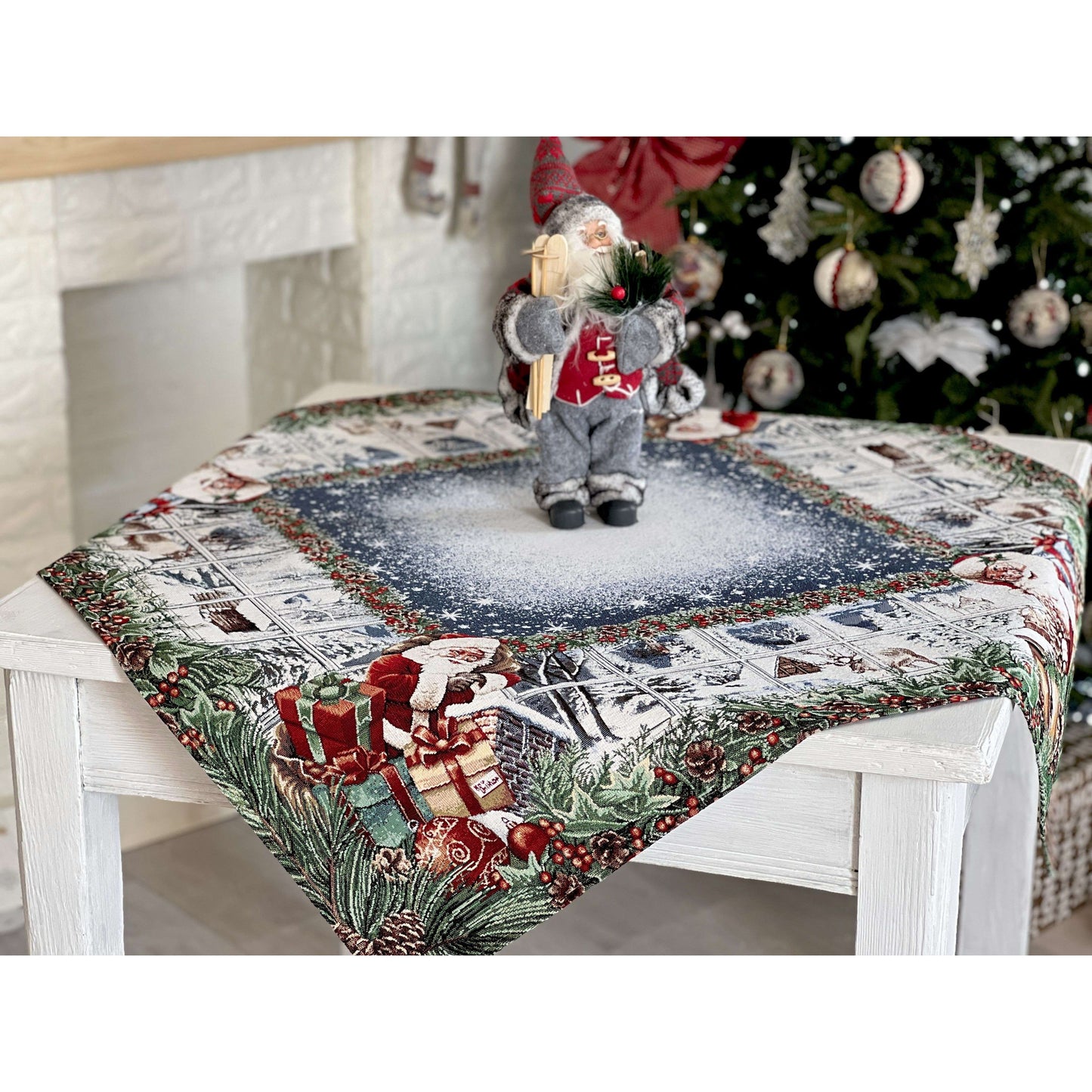 Christmas tapestry tablecloth «WINDOW» With microfibre