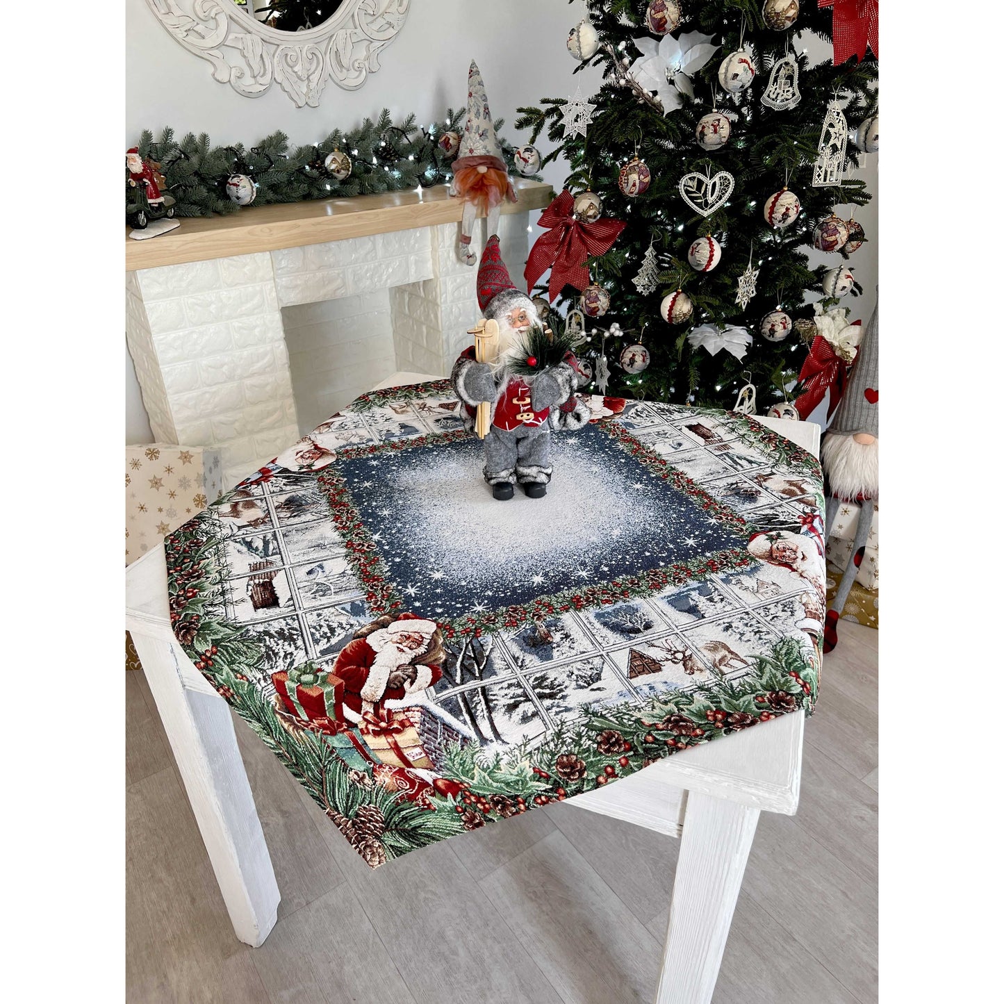 Christmas tapestry tablecloth «WINDOW» With microfibre