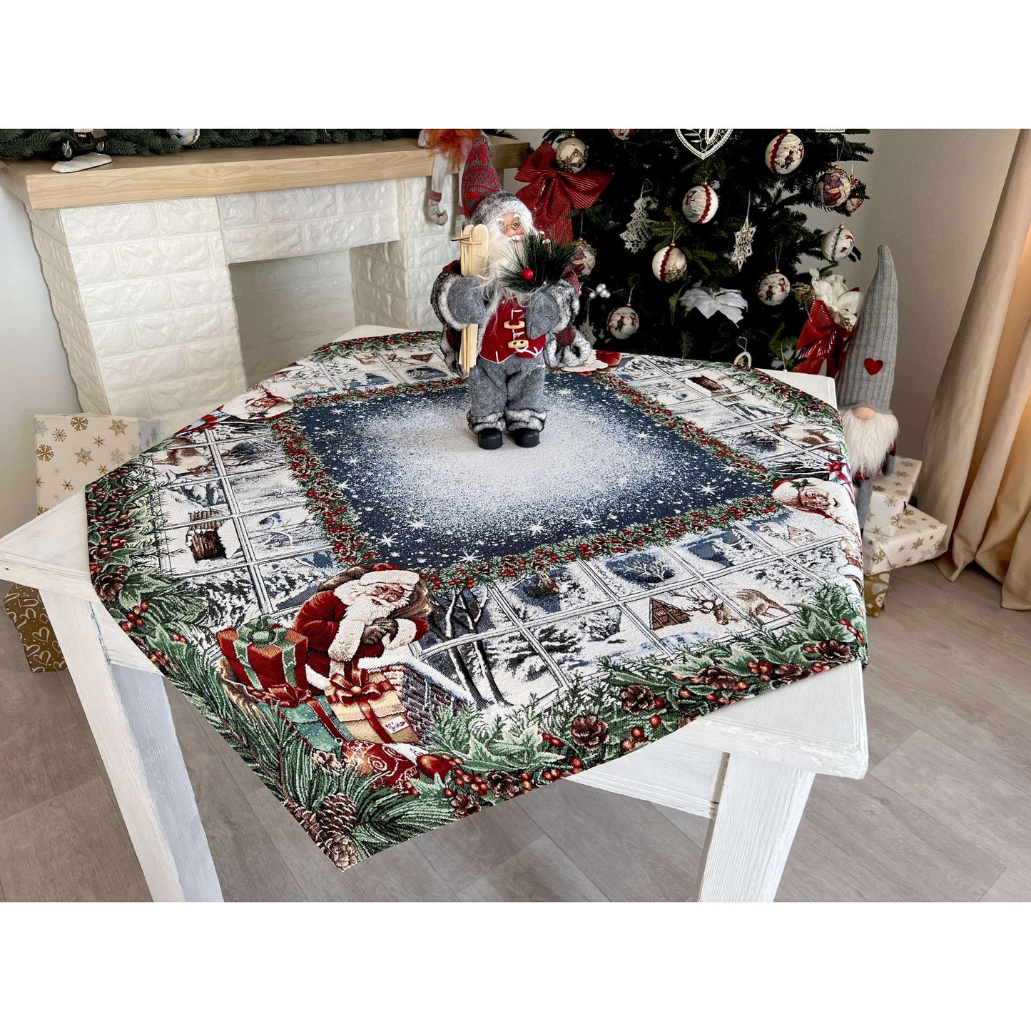 Christmas tapestry tablecloth «WINDOW» With microfibre