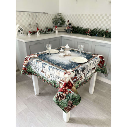 Christmas tapestry tablecloth «WINDOW» With microfibre