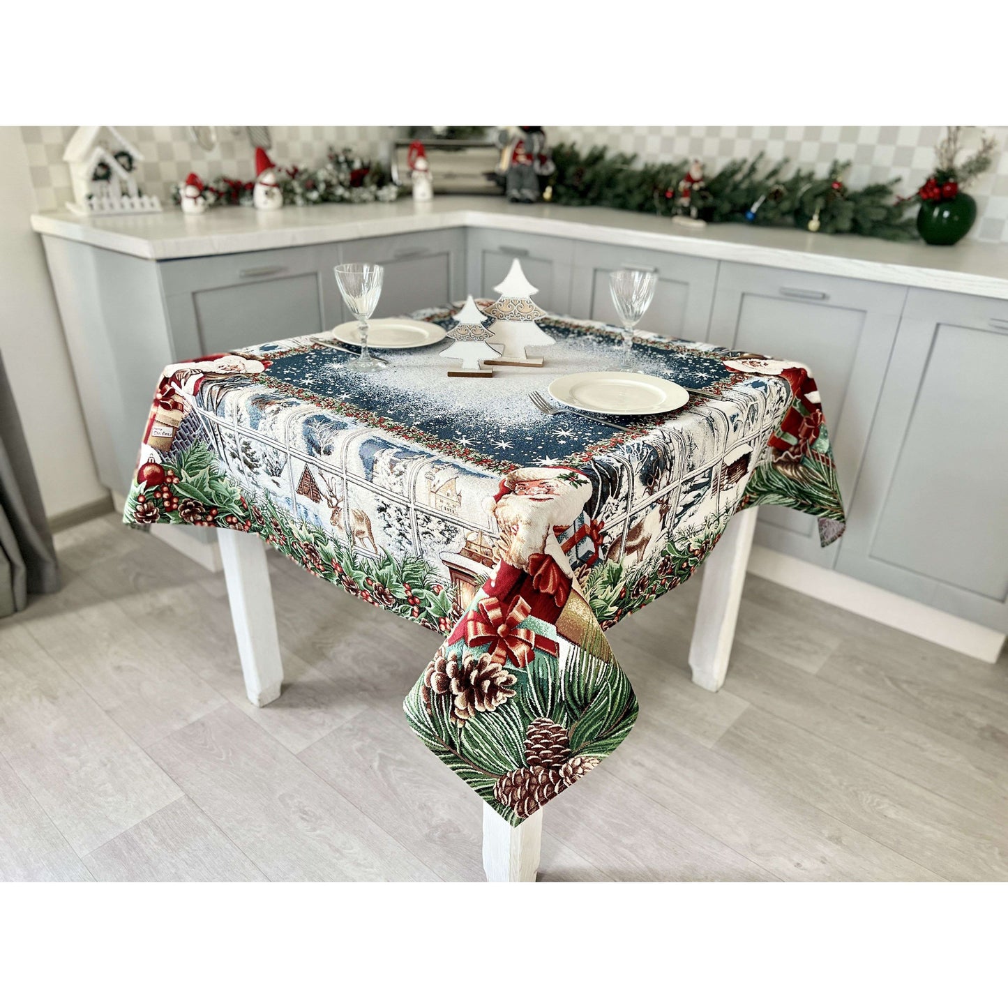 Christmas tapestry tablecloth «WINDOW» With microfibre