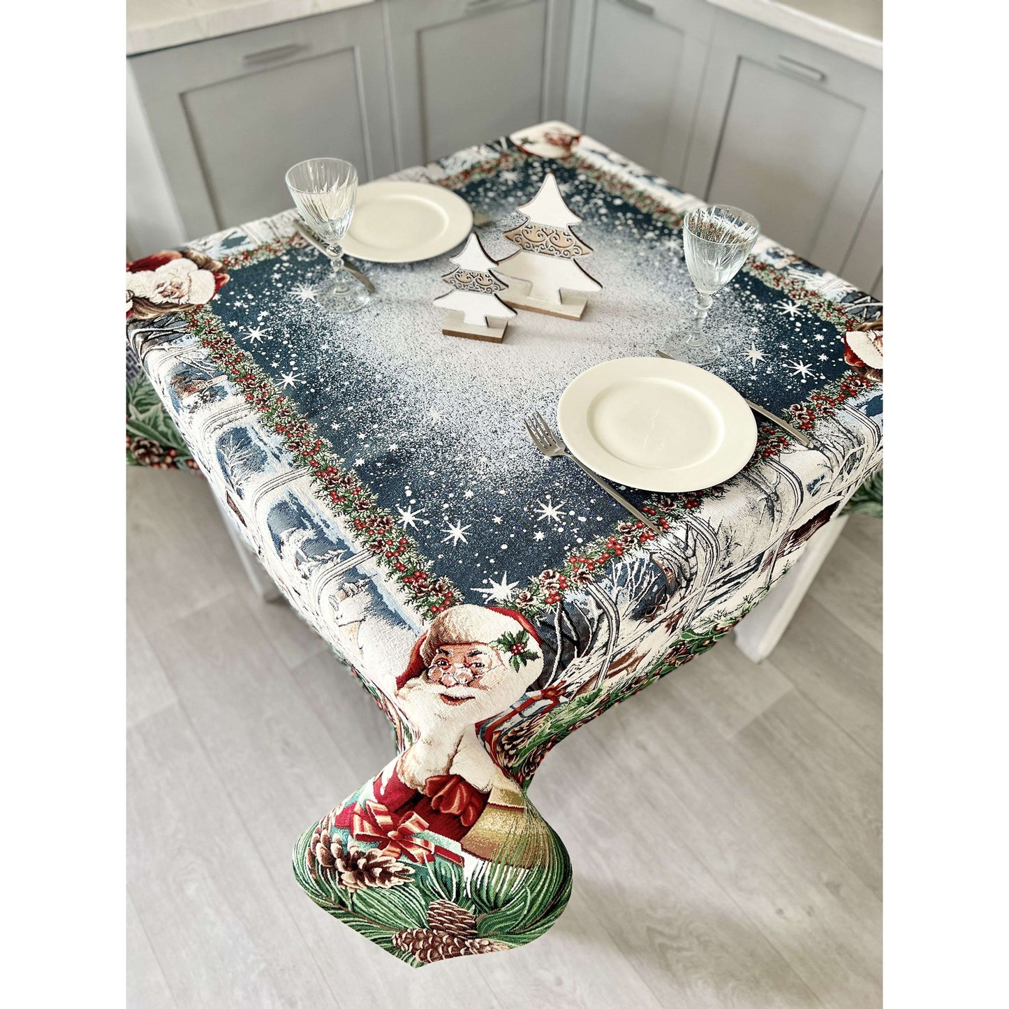 Christmas tapestry tablecloth «WINDOW» With microfibre