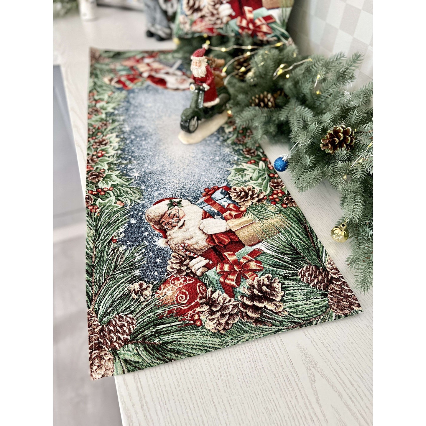 Christmas Tapestry Table runner «WINDOW» With microfibre